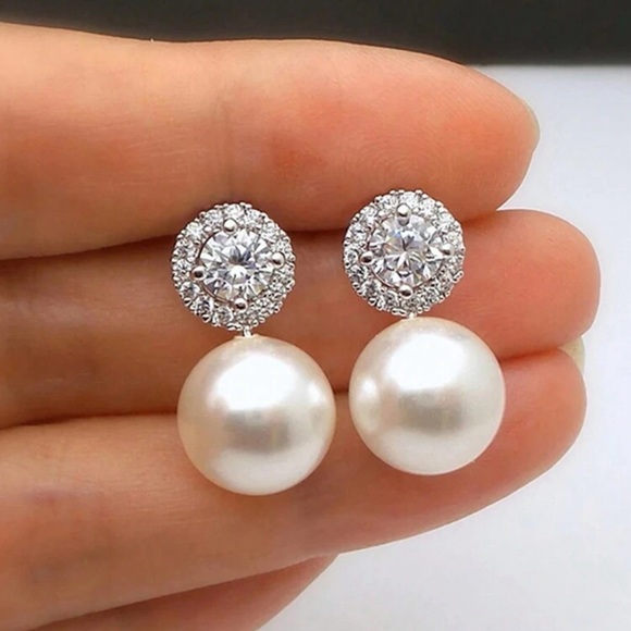 Jewelry - Drop Faux Pearl Earrings, Wedding Bride & Bridesmaid Jewelry Elegant